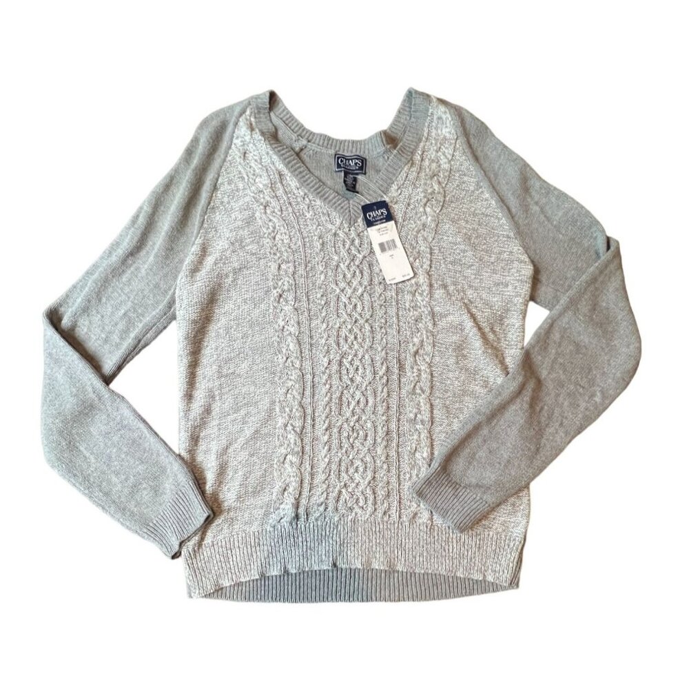 Chaps Classics Womens Cable Knit Sweater Size L Gray Academia Cozy Core Classic‎